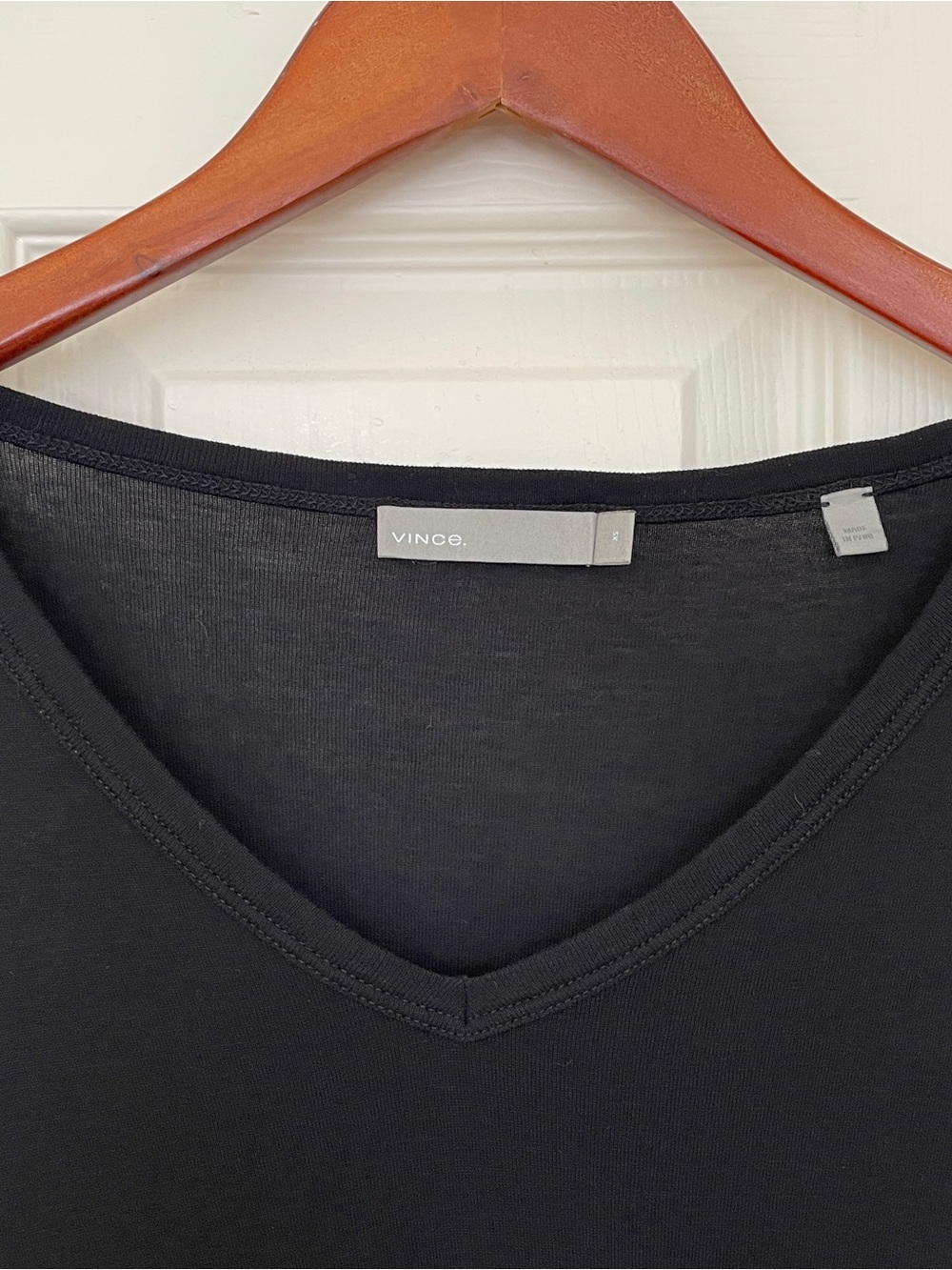 Vince Women's Black Pima Cotton Long-sleeve V-Neck Tee - Picture 3 of 6
